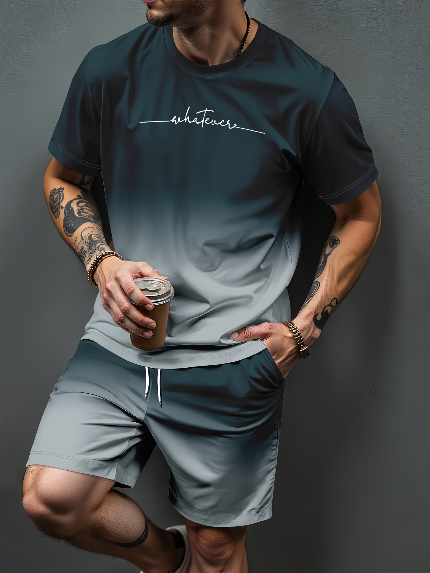 Summer Clothing Styles - 그라디언트 문자 패턴 3D 인쇄 운동복