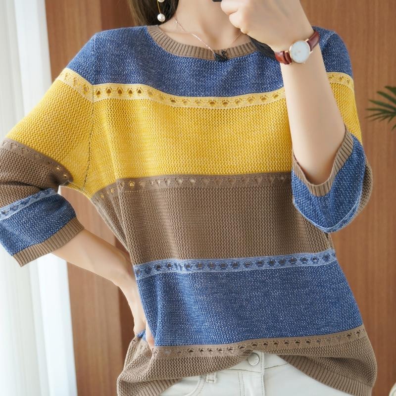 Summer Clothing Yarn - 여성 스웨터 3/4 소매 한국 패션