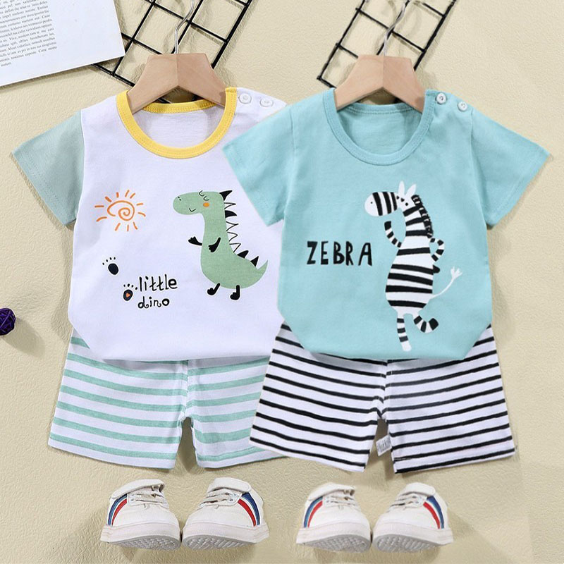 Summer Clothing Baby - 코튼 티셔츠 + 반바지 2 피스