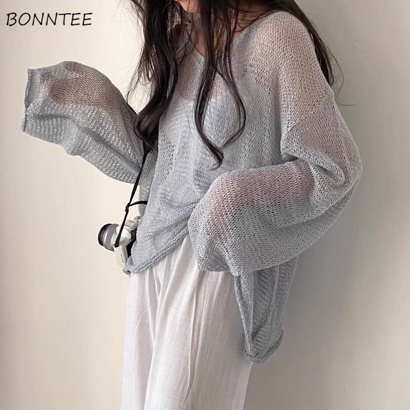 Summer Clothing Yarn - 여성용 니트 할로우 아웃 선스크린 얇은