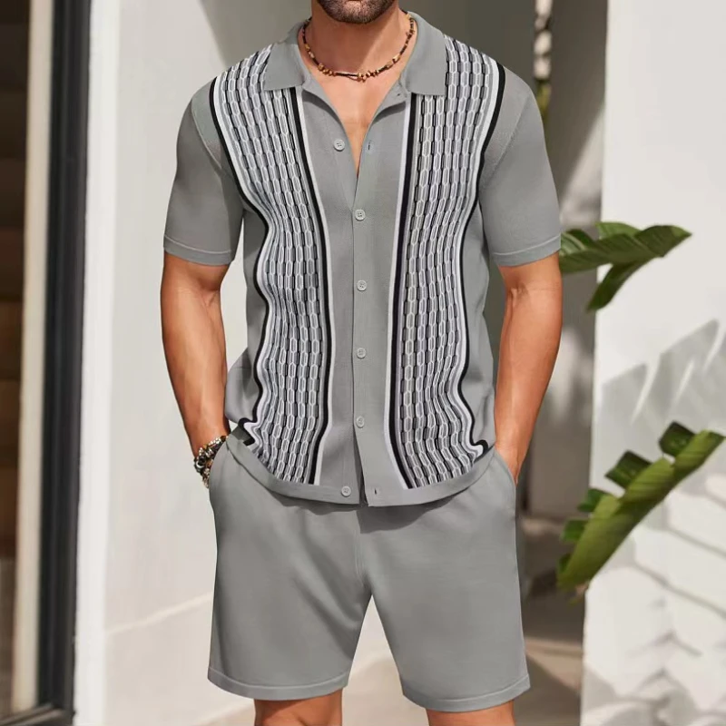 Quality Summer Clothing - 여름 남성 아이스 실크 반팔 투피스