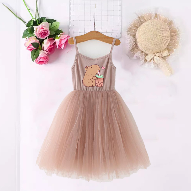 Summer Clothing Baby - Capybara 여자 드레스 애니메이션 인쇄 귀여운
