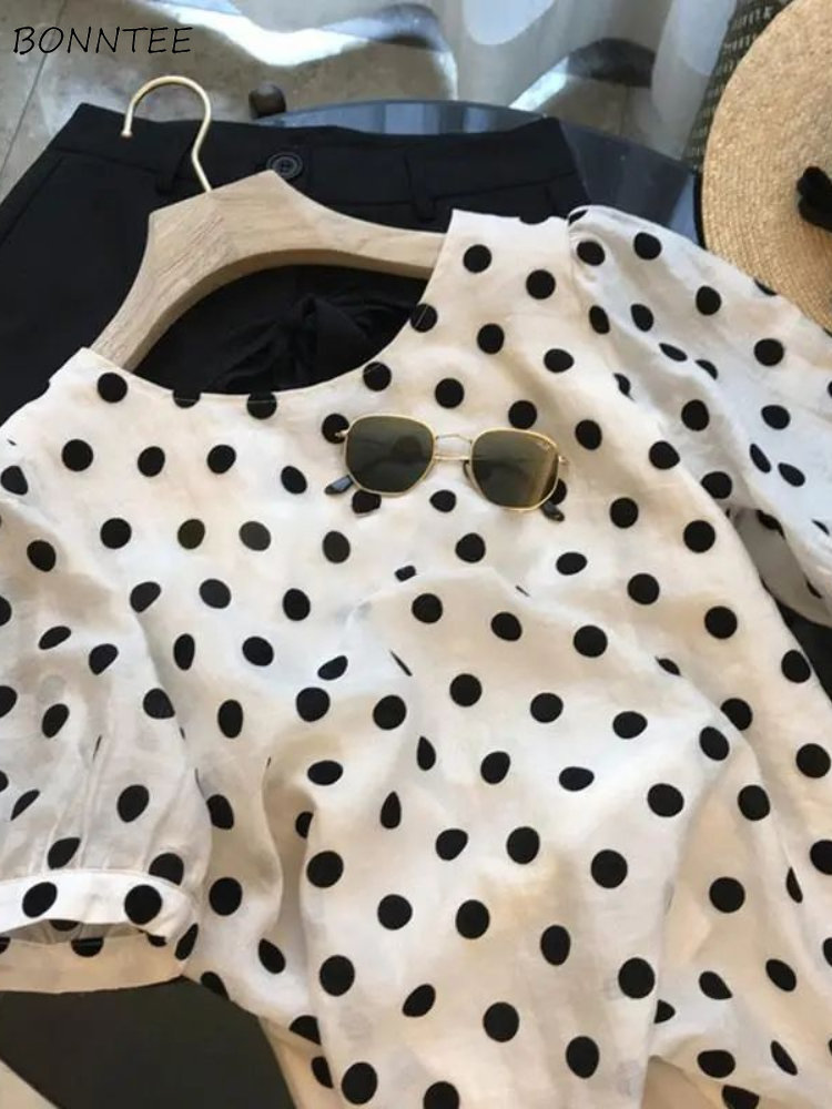 폴카 도트 블라우스 여성 우아한 여름 부드러운 빈티지  - Summer Clothing Holiday 리뷰 및 가격