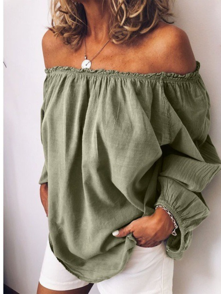 새로운 시크 여성용 오프숄더 긴팔 셔츠 빈티지 솔리드  - Off Shoulder Blouse 리뷰 및 가격
