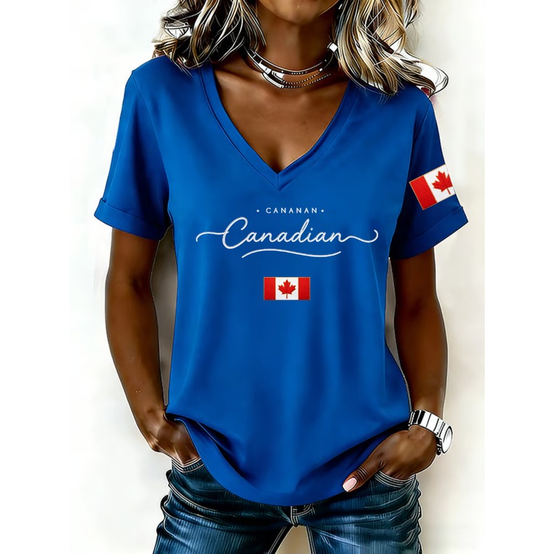 캐나다 국기 인쇄 여성 티셔츠 패션 v 넥 반팔 티셔츠 - Summer Clothing Women Canada 리뷰 및 가격