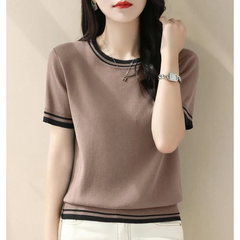 새로운 여름 브이넥 니트 스웨터 여성용 반팔 점퍼 풀오 - Summer Clothing Yarn 리뷰 및 가격