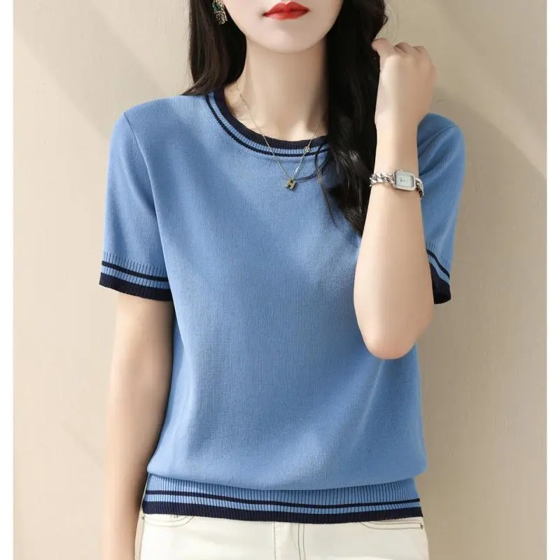 새로운 여름 브이넥 니트 스웨터 여성용 반팔 점퍼 풀오 - Summer Clothing Yarn 리뷰 및 가격