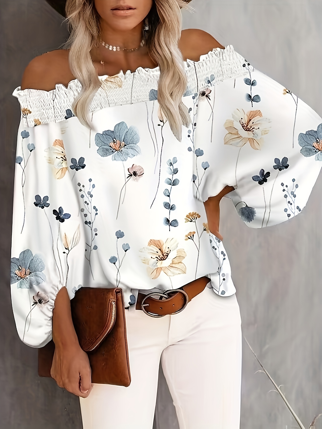 플러스 사이즈 신상 여성 캐주얼 플로럴 프린트 오프숄더 - Off Shoulder Blouse 리뷰 및 가격