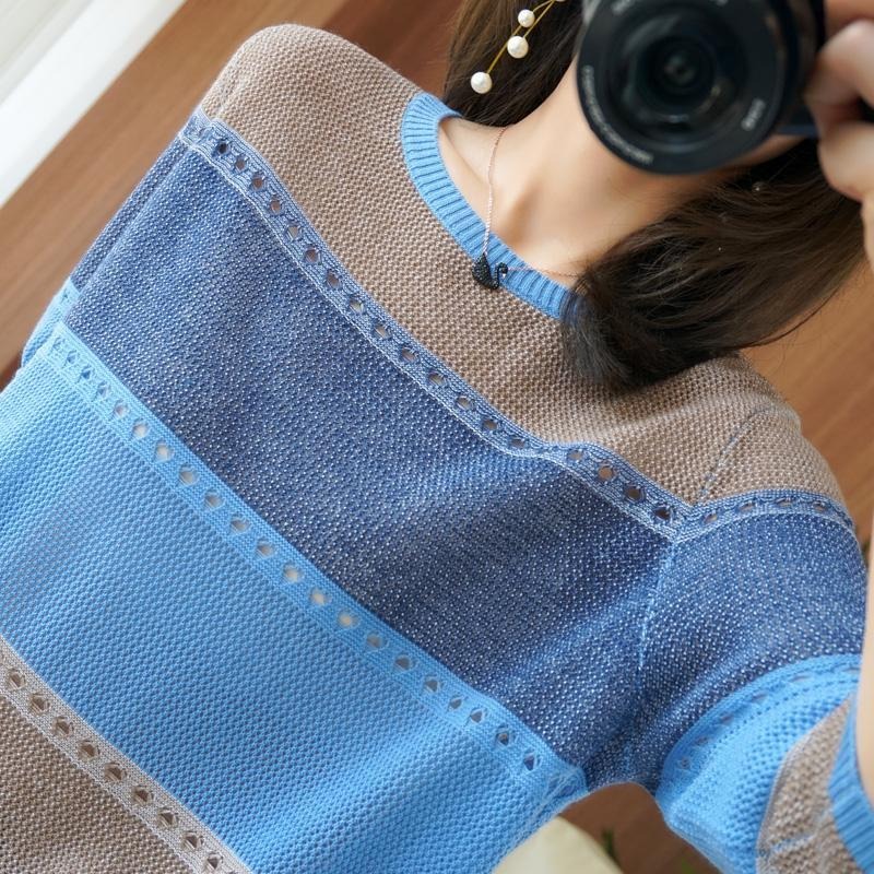 여성 스웨터 3/4 소매 한국 패션 스트라이프 풀오버  - Summer Clothing Yarn 리뷰 및 가격