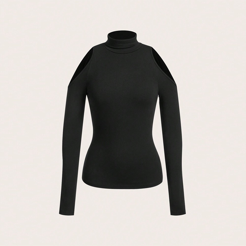 여성 우아한 오프숄더 슬림핏 터틀넥 솔리드 컬러 구김  - Off Shoulder Blouse 리뷰 및 가격