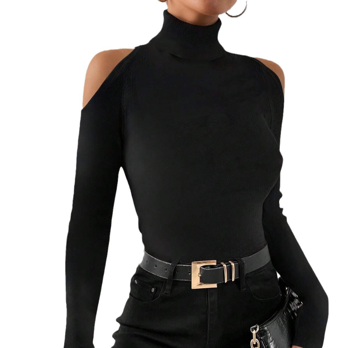 여성 우아한 오프숄더 슬림핏 터틀넥 솔리드 컬러 구김  - Off Shoulder Blouse 리뷰 및 가격