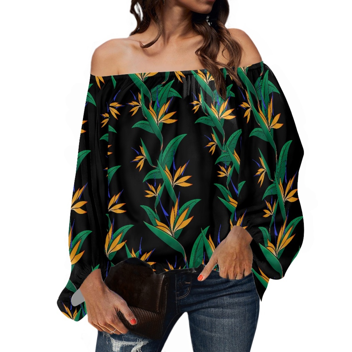 폴리네시아 부족 의상 사모아 타파 토난 프린트 롱 퍼프 - Off Shoulder Blouse 리뷰 및 가격