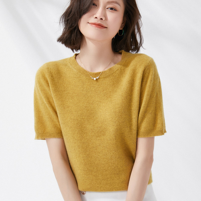 봄과 여름 새로운 반팔 여성 오-넥 슬림 울 코튼 블렌 - Summer Clothing Yarn 리뷰 및 가격