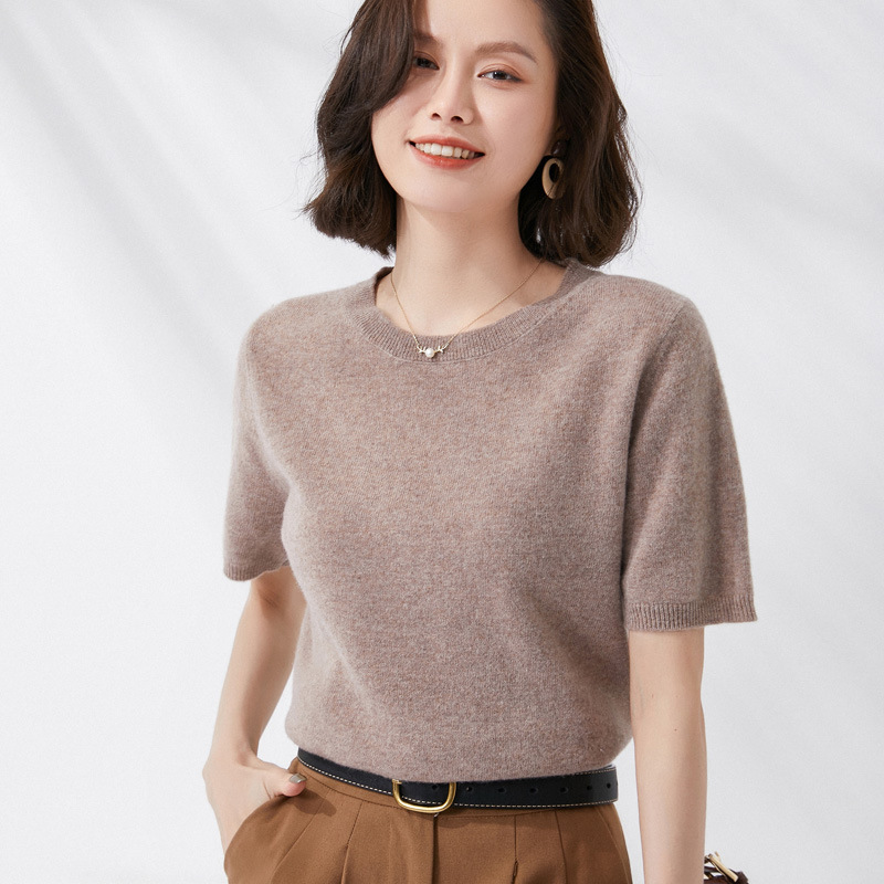 봄과 여름 새로운 반팔 여성 오-넥 슬림 울 코튼 블렌 - Summer Clothing Yarn 리뷰 및 가격