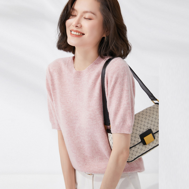 봄과 여름 새로운 반팔 여성 오-넥 슬림 울 코튼 블렌 - Summer Clothing Yarn 리뷰 및 가격