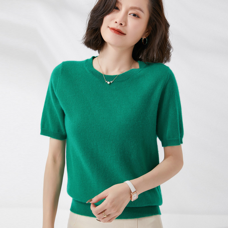 봄과 여름 새로운 반팔 여성 오-넥 슬림 울 코튼 블렌 - Summer Clothing Yarn 리뷰 및 가격