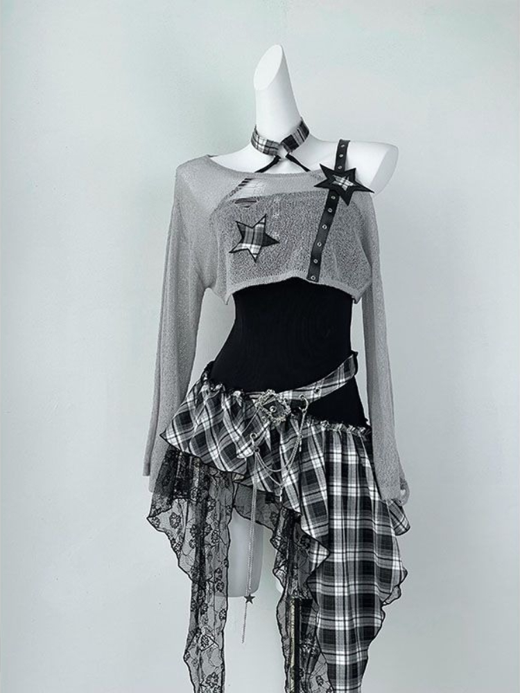 2000 년대 Y2K 매운 소녀 디자인 불규칙한 세트  - Summer Clothing Y2K 리뷰 및 가격