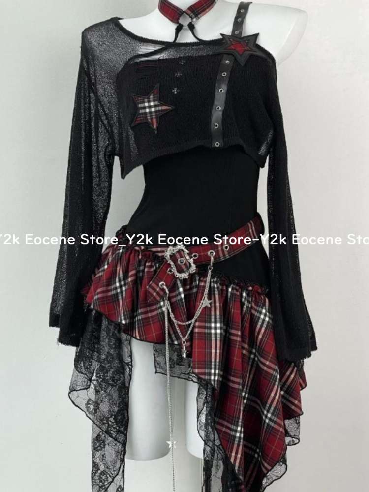 2000 년대 Y2K 매운 소녀 디자인 불규칙한 세트  - Summer Clothing Y2K 리뷰 및 가격