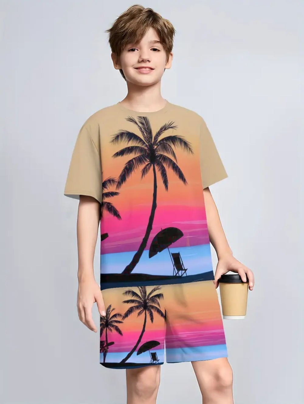 하와이 어린이 세트 코코넛 나무 3D 인쇄 캐주얼 정장 - Summer Clothing List 리뷰 및 가격