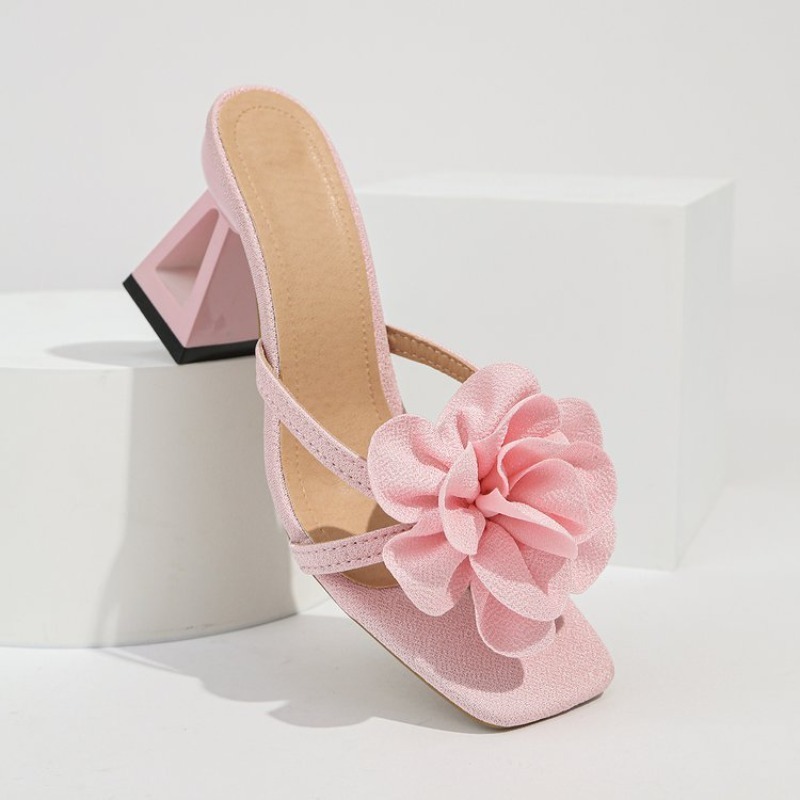 여성용 3D 꽃 장식 샌들 삼각형 컷아웃 하이힐 샌들  - Summer Clothing Styles 리뷰 및 가격