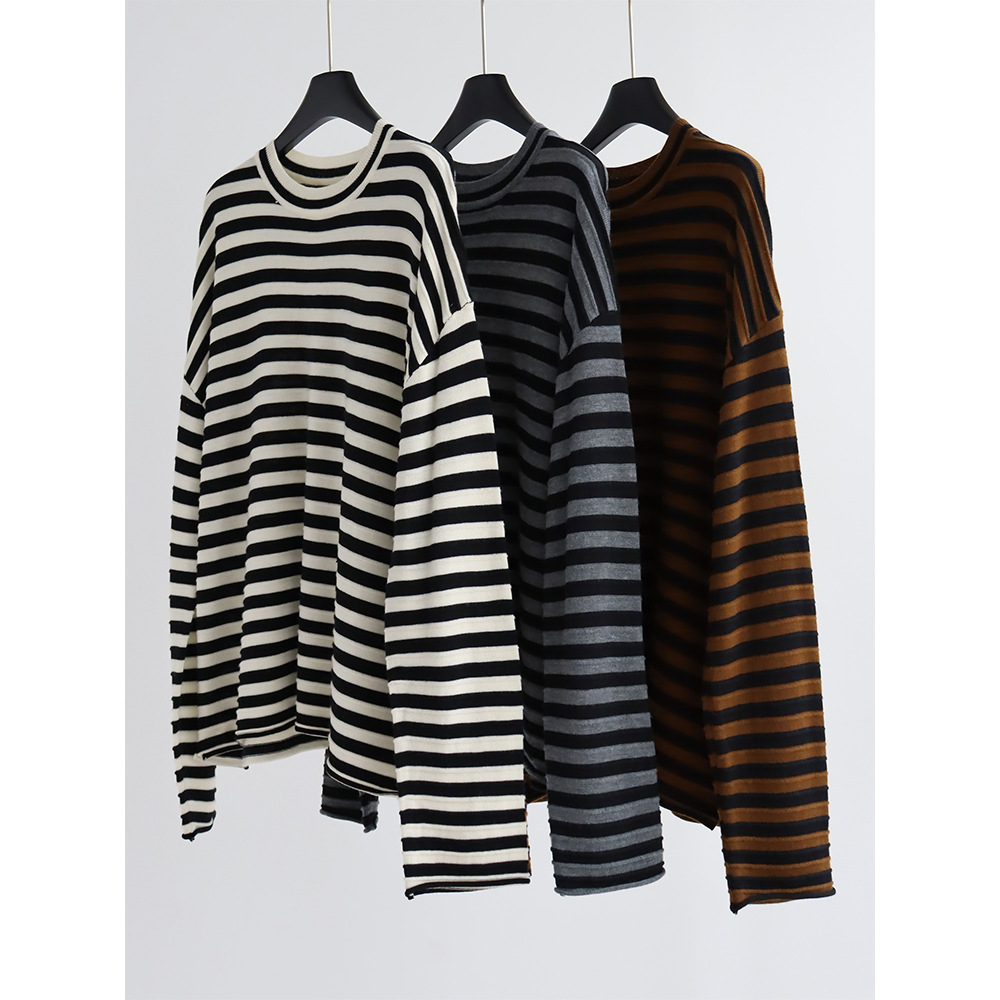 크루넥 스트라이프 니트 풀오버 울 혼방 루즈핏 스웨터  - Summer Clothing Yarn 리뷰 및 가격