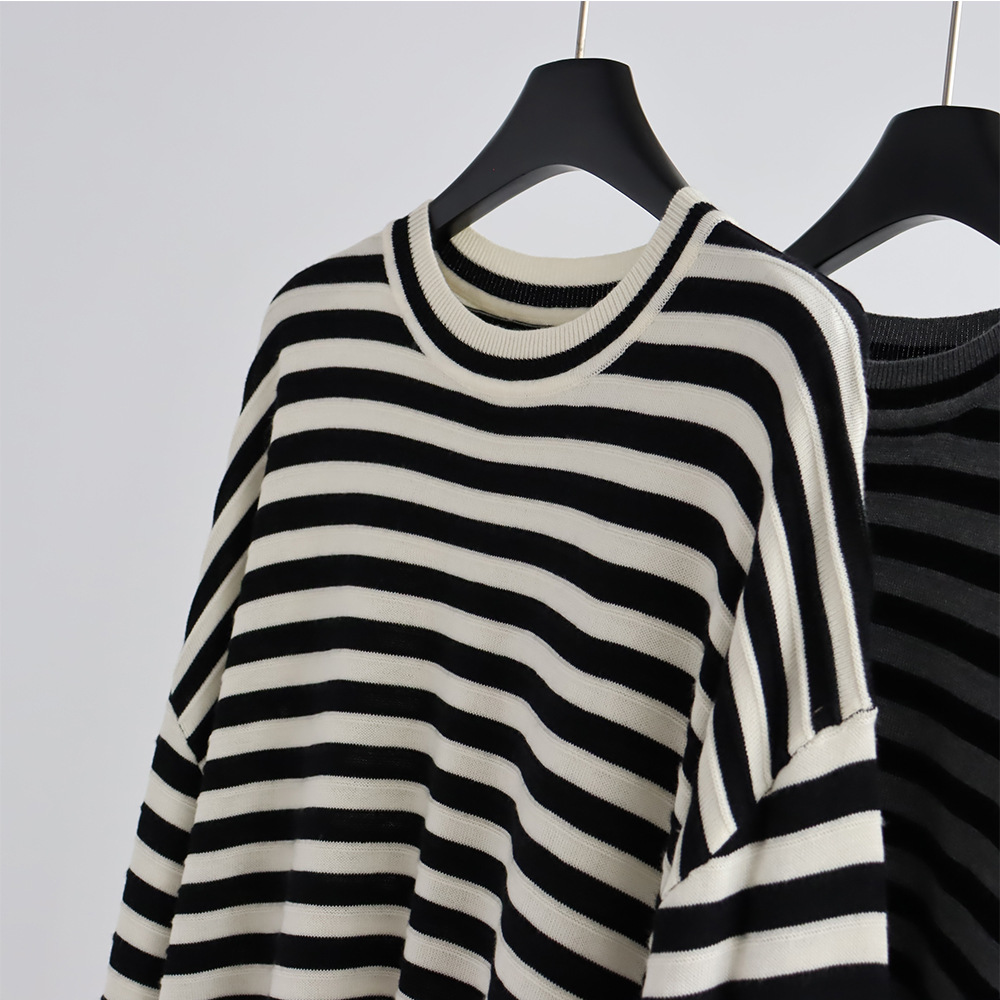 크루넥 스트라이프 니트 풀오버 울 혼방 루즈핏 스웨터  - Summer Clothing Yarn 리뷰 및 가격