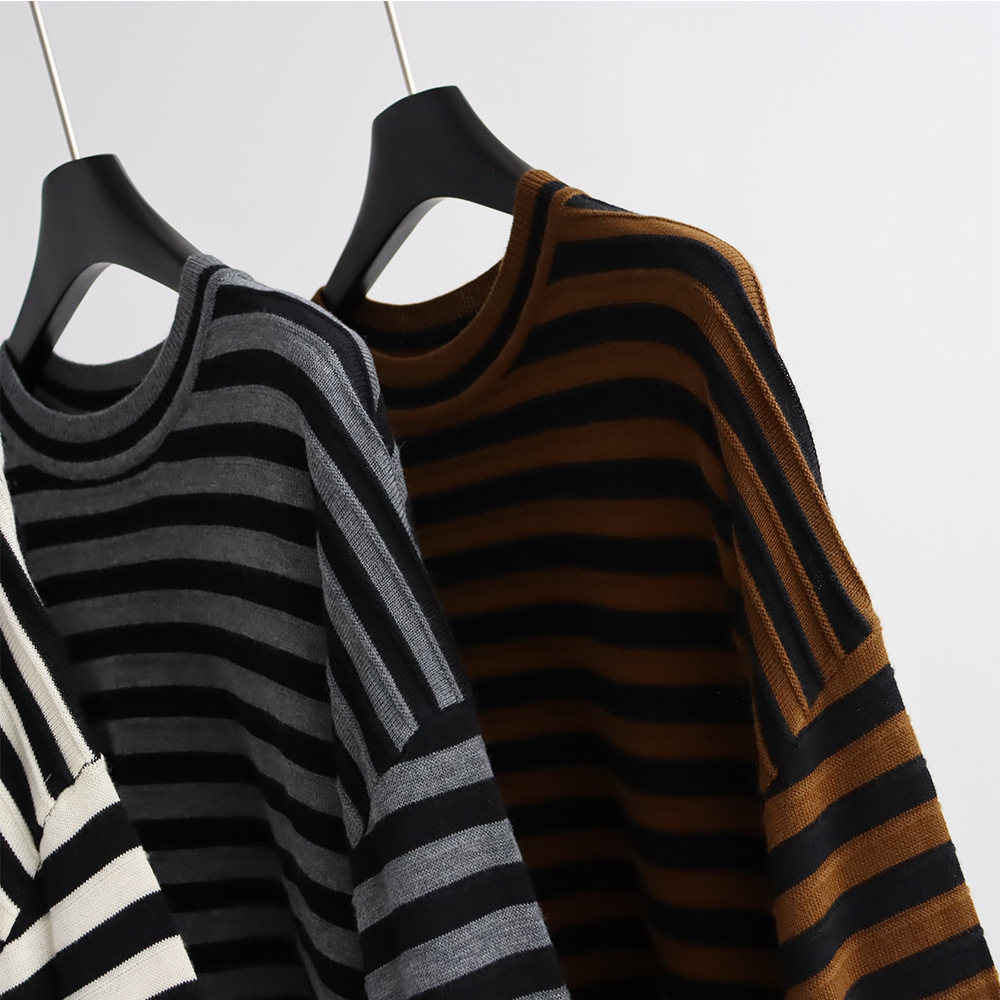 크루넥 스트라이프 니트 풀오버 울 혼방 루즈핏 스웨터  - Summer Clothing Yarn 리뷰 및 가격